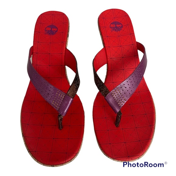 Size 8 Timberland Womens Heels Kickin Up Sand Pink Archwedge Thong Orange 92390 - Picture 8 of 9